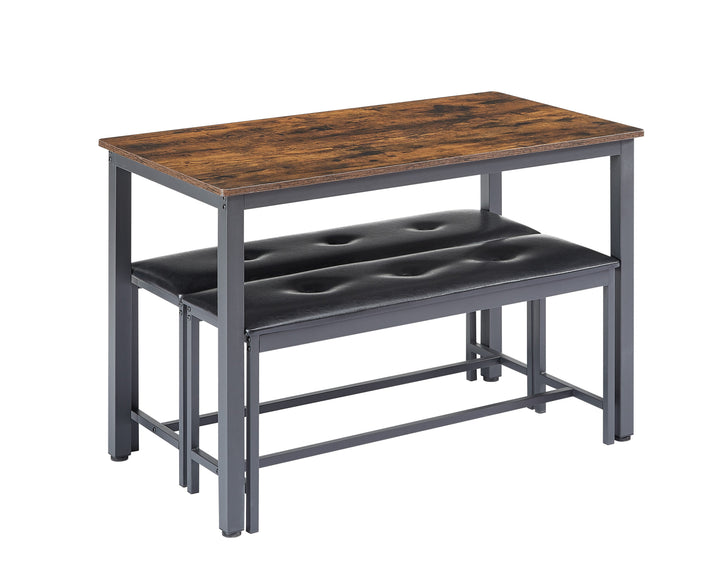 Industrial Dining Table Set with Tuck-Under Benches