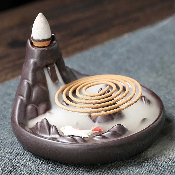 Backflow Incense Burner for Flowing Smoke Mountain Decor