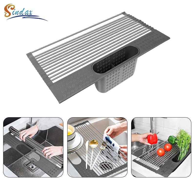Over Sink Dish Drying Rack Roll-Up Foldable Drainer