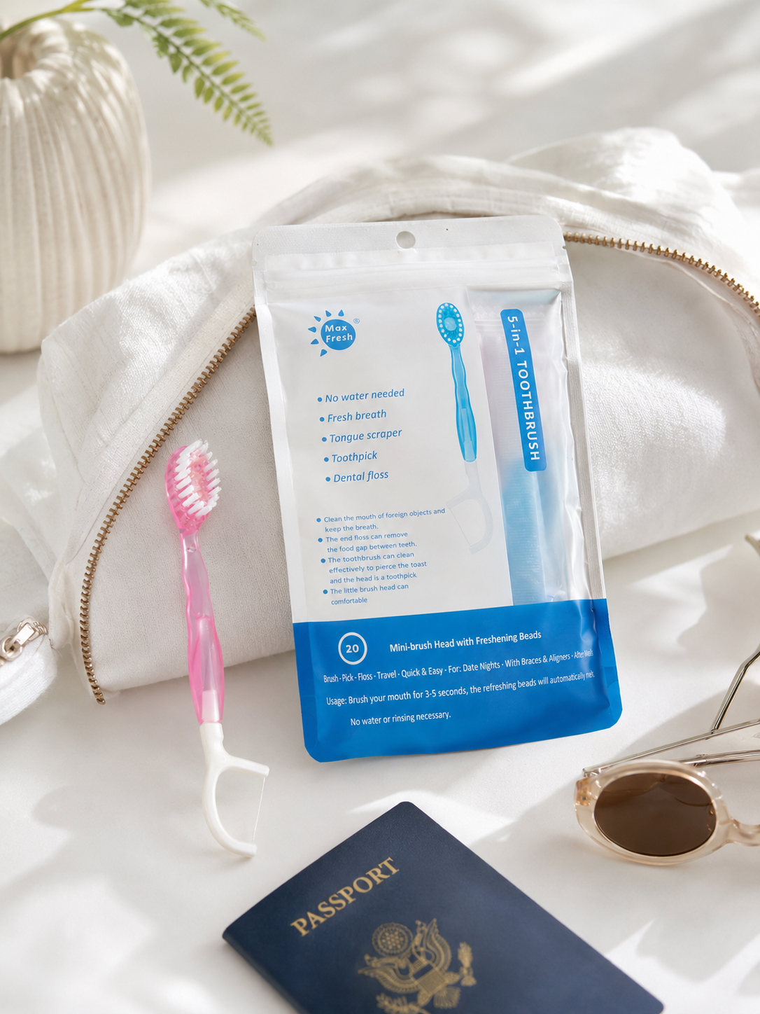 Disposable Mini Toothbrush — Floss, Pick & Soft Brush in One