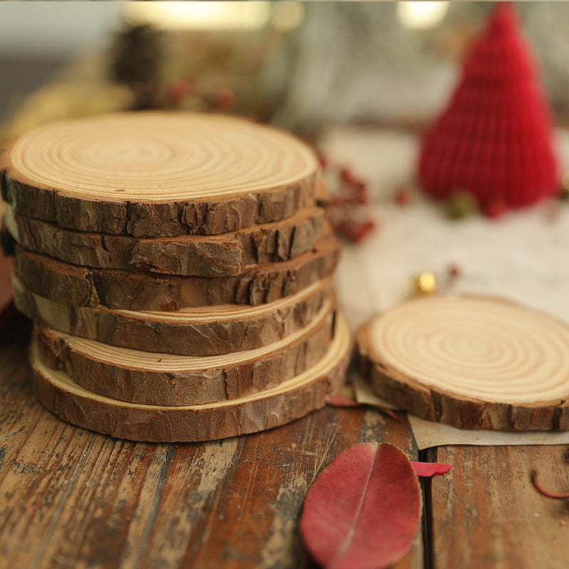 Wood Log Slice Candle Tray with Natural Bark Edge
