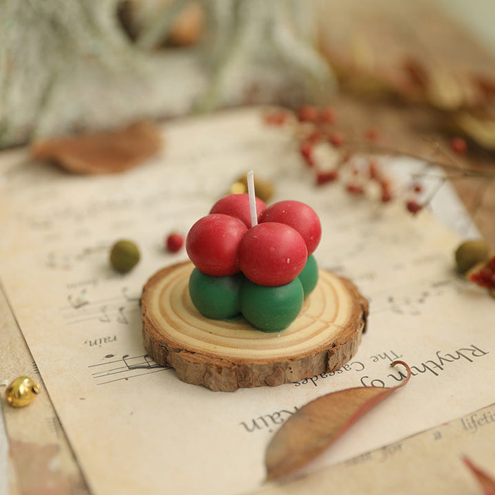 Wood Log Slice Candle Tray with Natural Bark Edge
