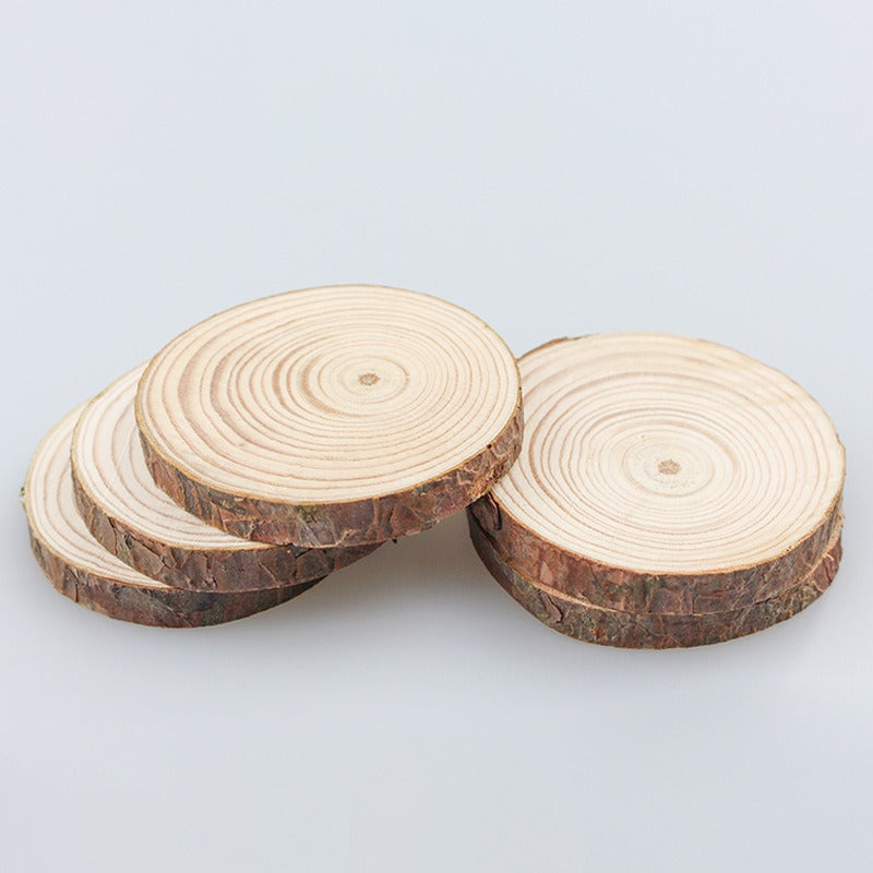 Wood Log Slice Candle Tray with Natural Bark Edge
