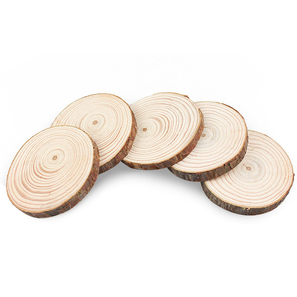 Wood Log Slice Candle Tray with Natural Bark Edge