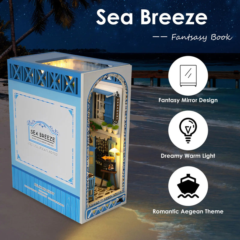 DIY Book Nook Kit with Warm-Lit Seaside Miniature Decor