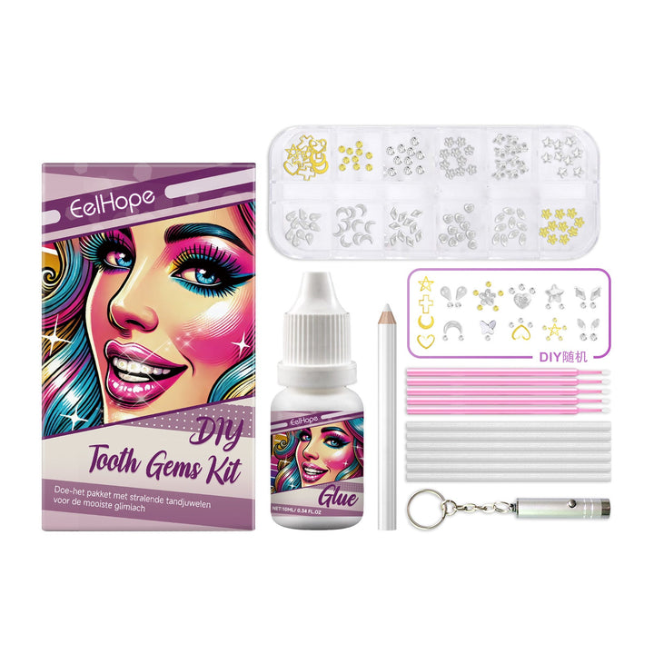 DIY Tooth Gems Kit: 120 Gems, Glue and UV Lamp Included