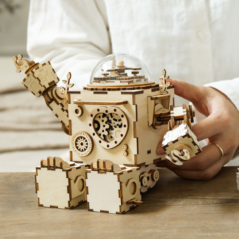 DIY Wooden Robot Music Box Kit for Creative Display