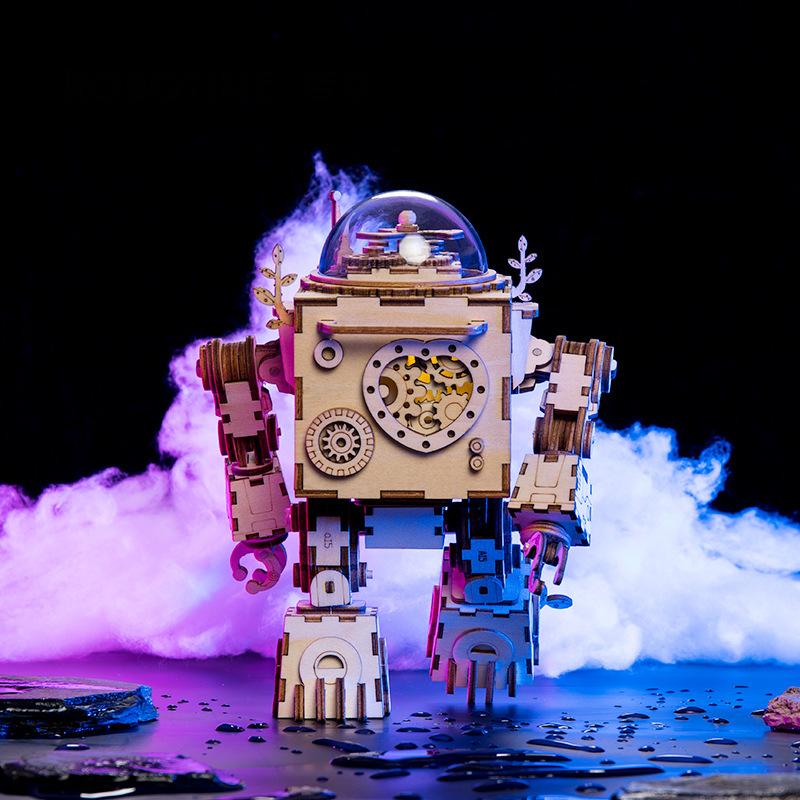 DIY Wooden Robot Music Box Kit for Creative Display