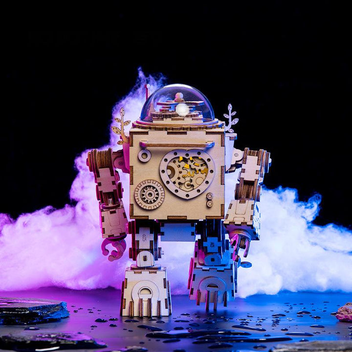DIY Wooden Robot Music Box Kit for Creative Display
