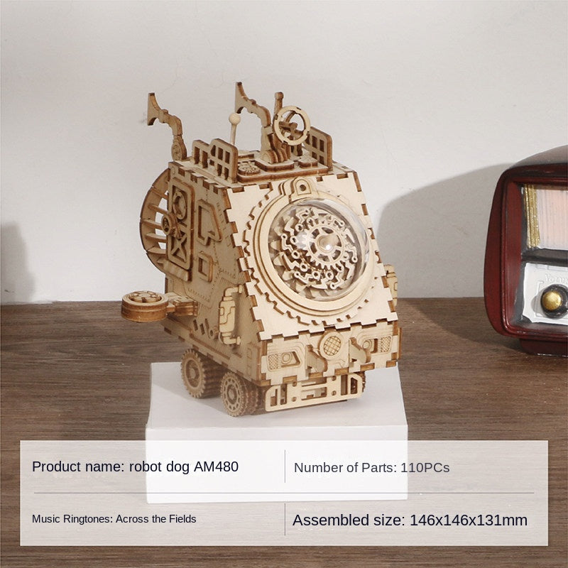 DIY Wooden Robot Music Box Kit for Creative Display