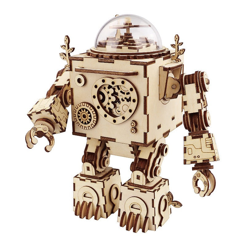 DIY Wooden Robot Music Box Kit for Creative Display