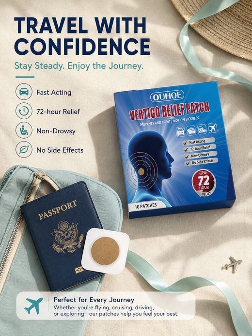 Motion Sickness Patch Behind Ear – 72-Hour Non-Drowsy Relief