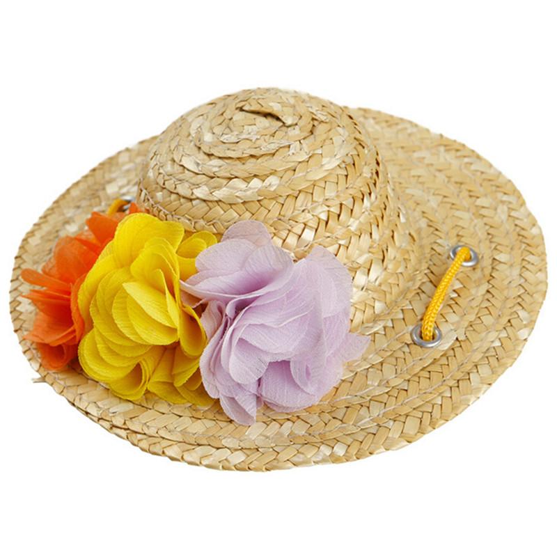 Dog Straw Sun Hat with Striped Bow for Summer Walks