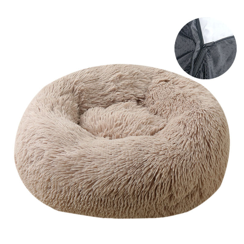 Round Plush Pet Bed with Removable Washable Cover