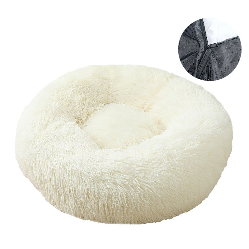 Round Plush Pet Bed with Removable Washable Cover