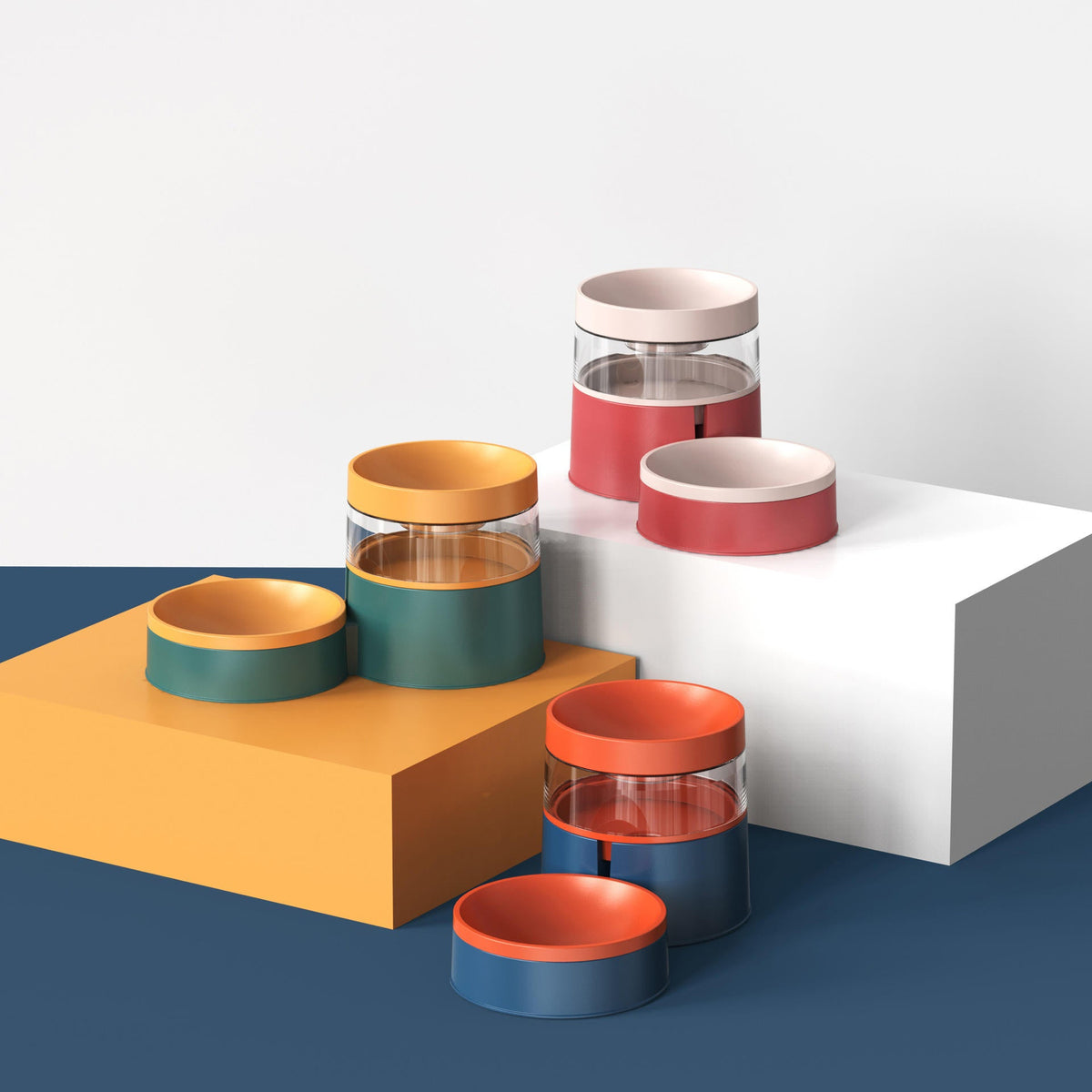 Raised Pet Feeder Bowl With Visible Water Reservoir