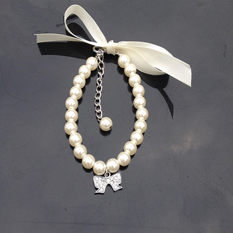Pearl Rhinestone Dog Collar for Small Dogs | Dress-Up