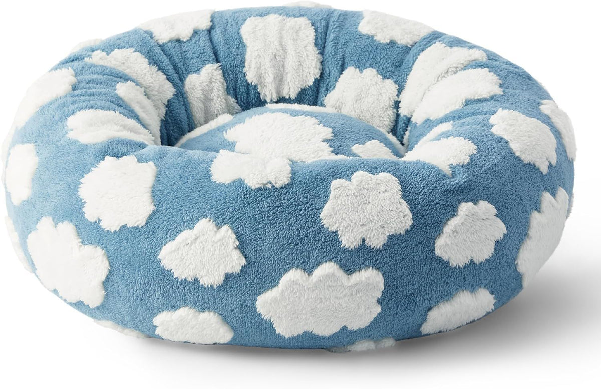 Round Pet Bed with Raised Edge for Cozy Head Support