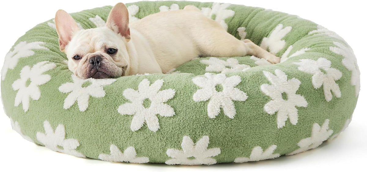 Round Pet Bed with Raised Edge for Cozy Head Support