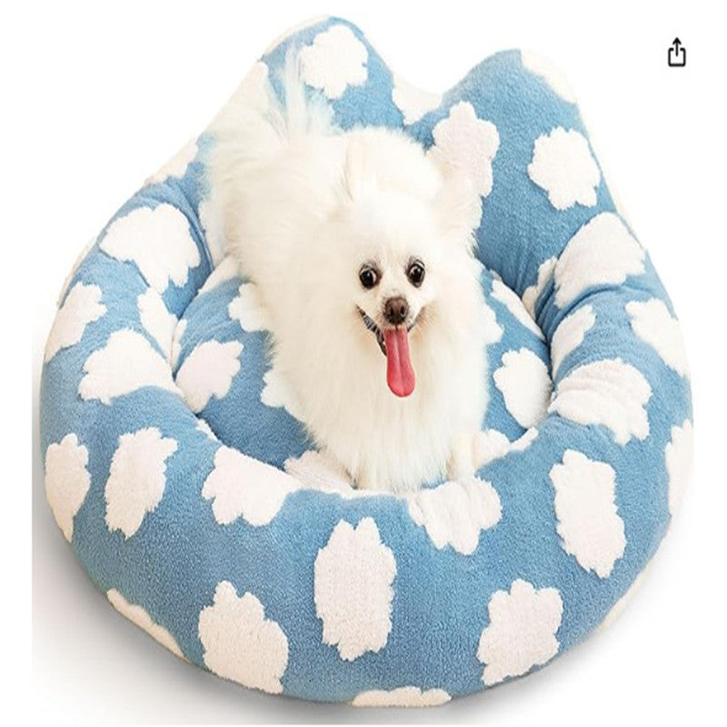 Round Pet Bed with Raised Edge for Cozy Head Support