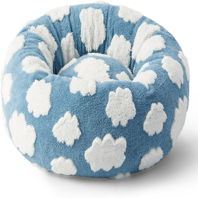 Round Pet Bed with Raised Edge for Cozy Head Support