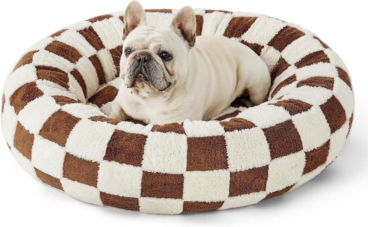 Round Pet Bed with Raised Edge for Cozy Head Support