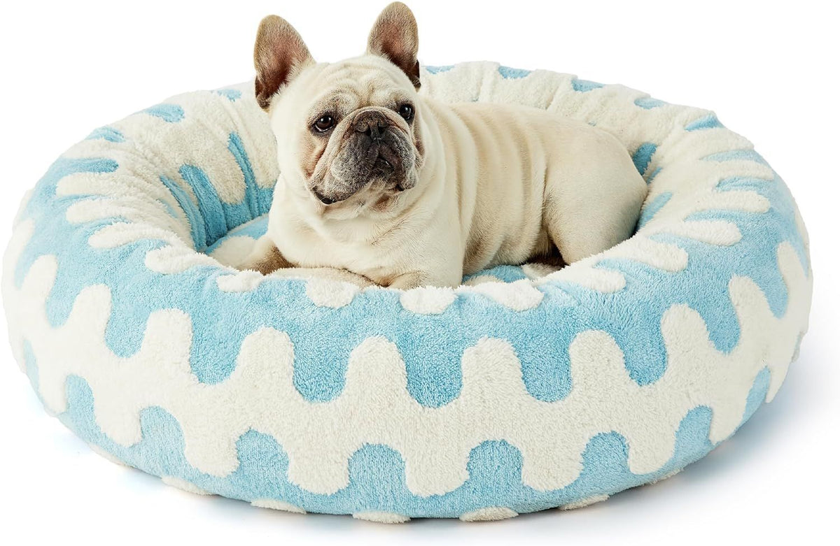 Round Pet Bed with Raised Edge for Cozy Head Support