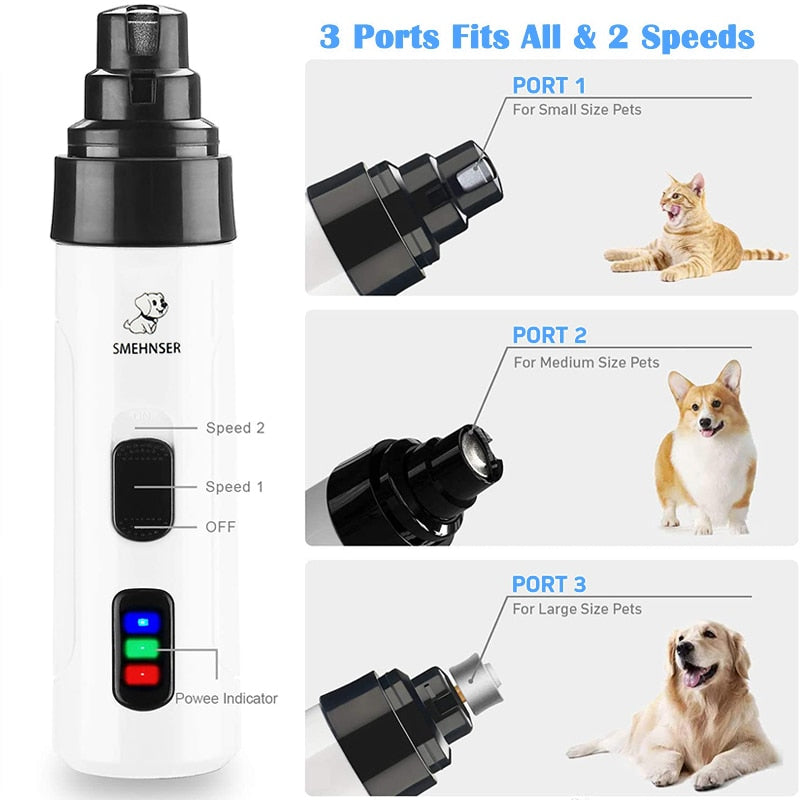 USB Dog Nail Grinder with 3 Ports, Low-Noise Grooming