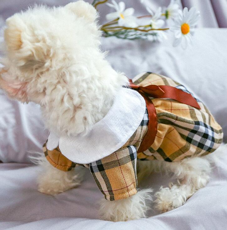 Small Dog Plaid Dress with Bow for Photo-Ready Outings