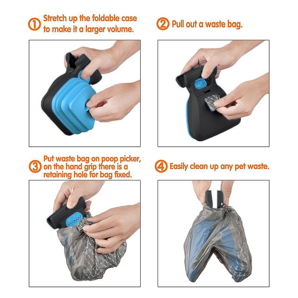 Portable Foldable Dog Poop Scooper With Waste Bag Roll