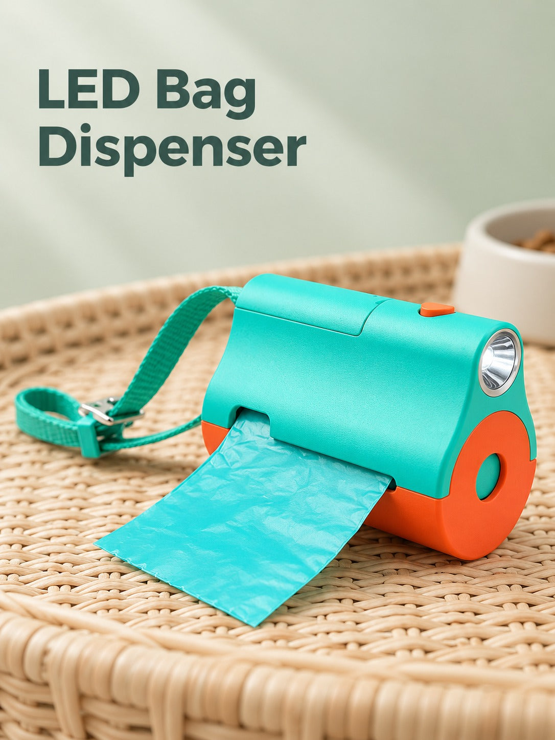 Dog Poop Bag Dispenser With LED Light and Carry Strap