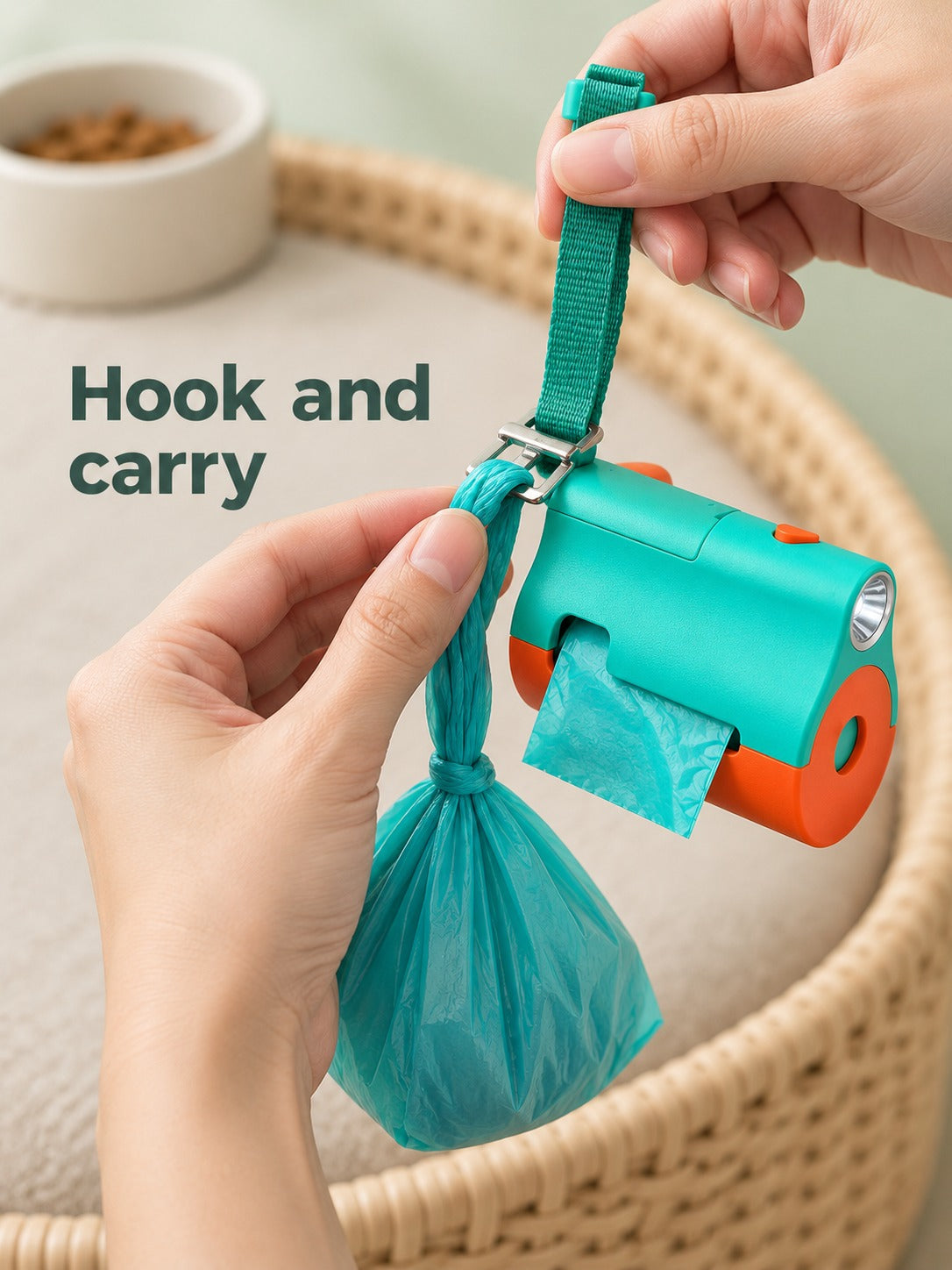 Dog Poop Bag Dispenser With LED Light and Carry Strap