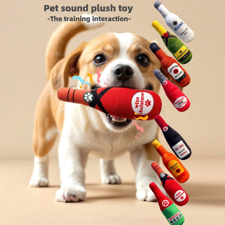 Dog Wine Bottle Plush Toy for Chew Play and Entertainment