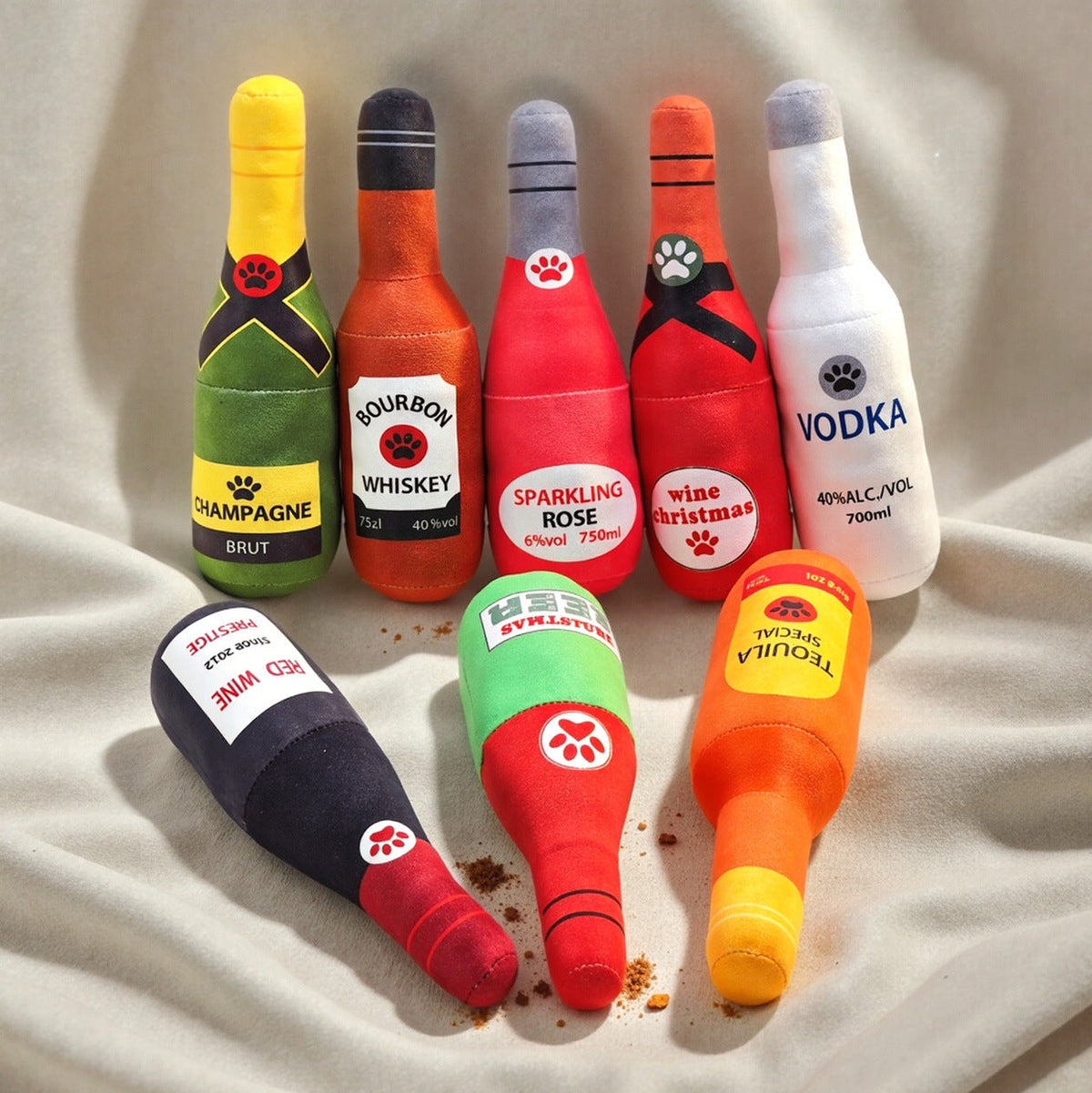 Dog Wine Bottle Plush Toy for Chew Play and Entertainment