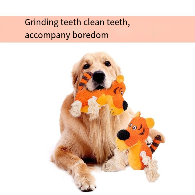 Squeaky Dog Toy Tiger Plush for Tugging & Boredom