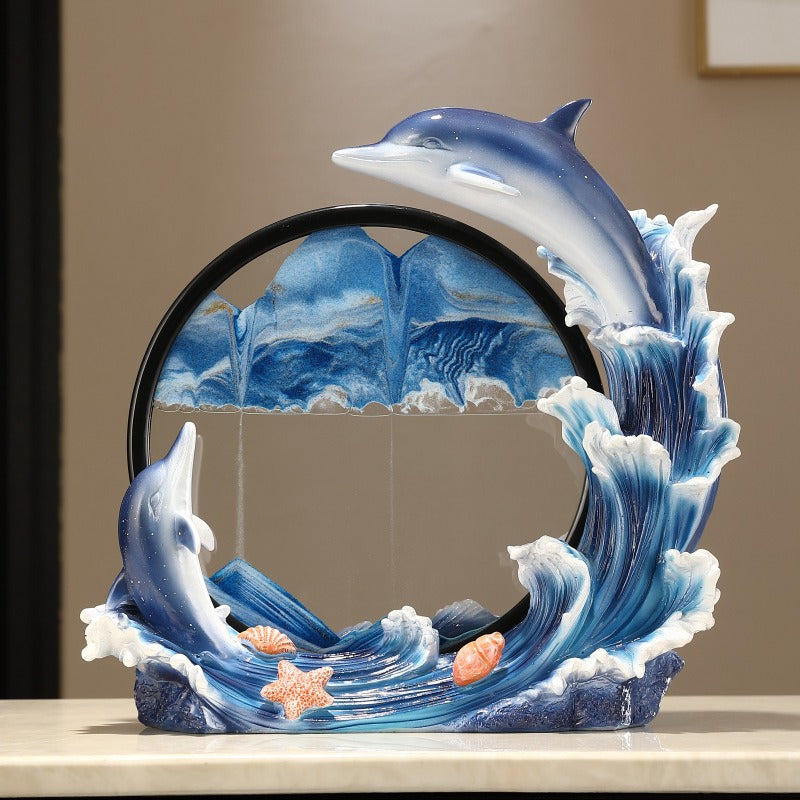Dolphin Sand Painting Ornament for Ocean-Inspired Decor