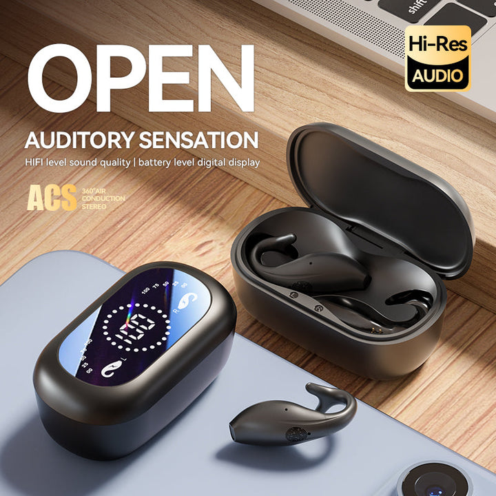 Open-Ear Wireless Earphones with Digital Battery Display