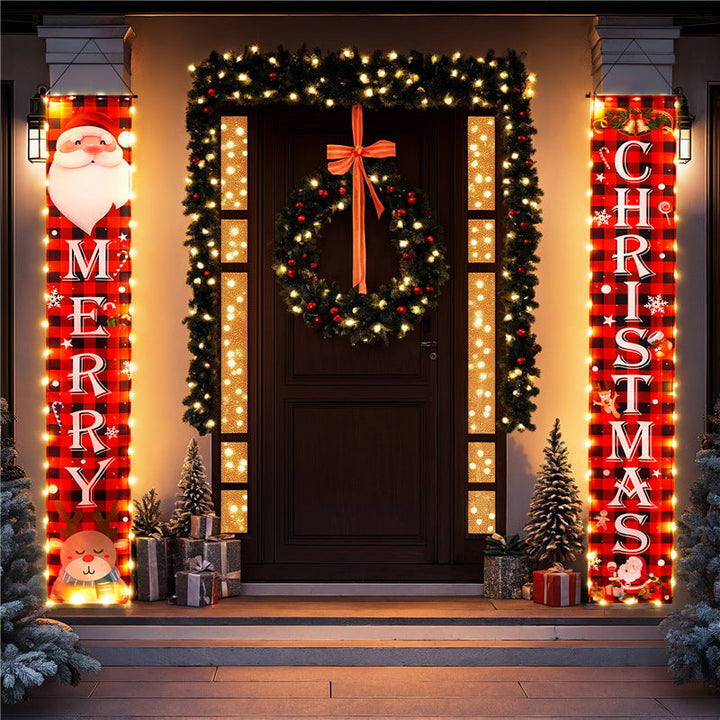 Christmas Door Hanging Banner With Warm LED Lights Decor