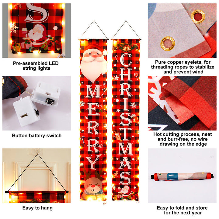 Christmas Door Hanging Banner With Warm LED Lights Decor