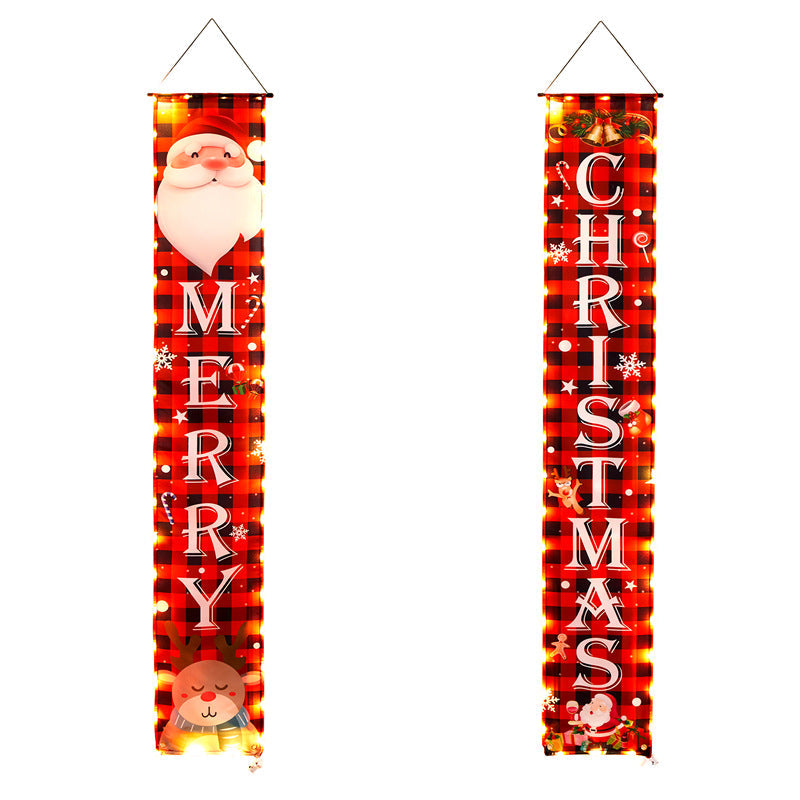 Christmas Door Hanging Banner With Warm LED Lights Decor