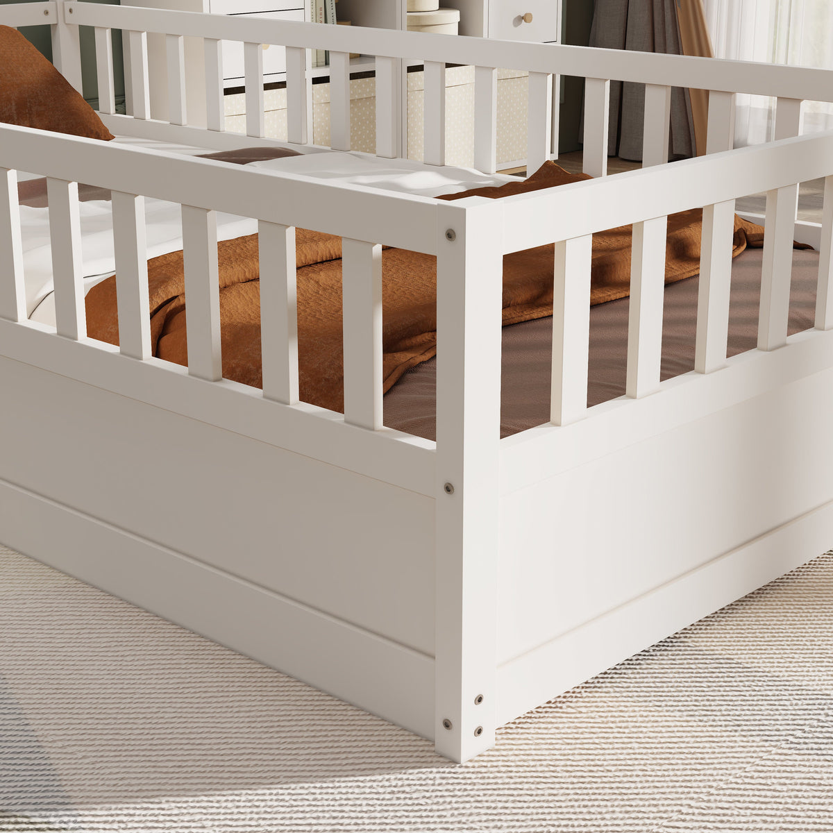 Montessori Double Floor Bed with Safety Rail for Kids