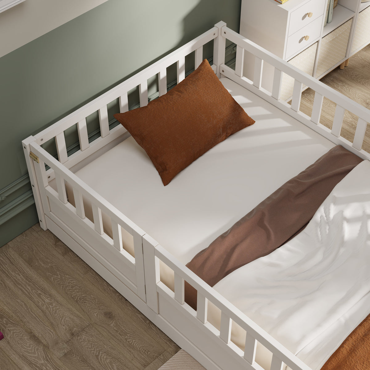 Montessori Double Floor Bed with Safety Rail for Kids