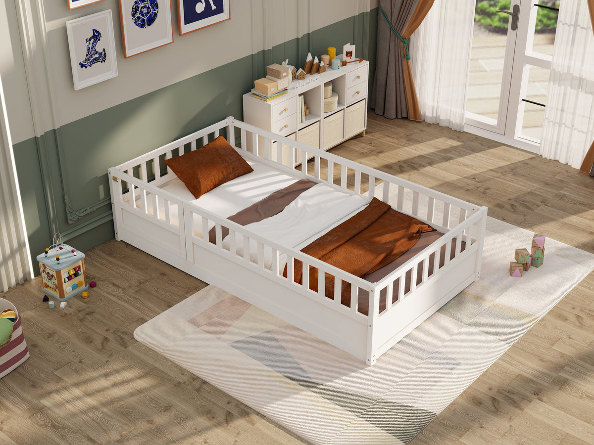 Montessori Double Floor Bed with Safety Rail for Kids