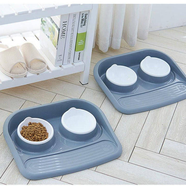 Splash-Proof Double Dog Bowl Set with Spill-Catch Tray