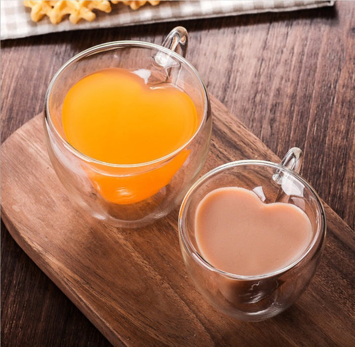 Heart-Shaped Double Wall Glass Coffee Cup for Lovers