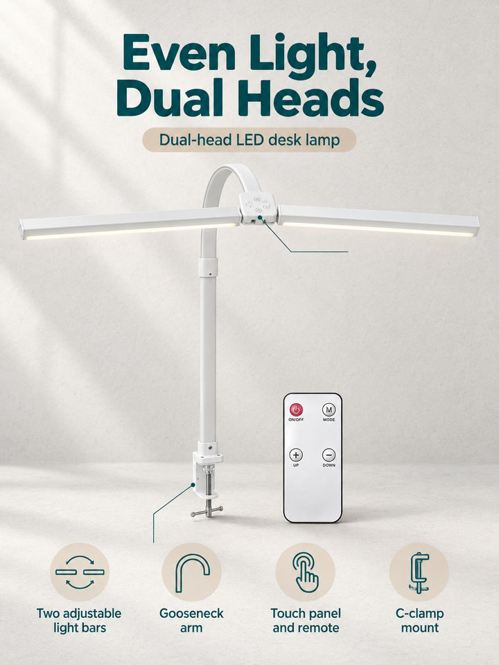 Double Head LED Desk Lamp for Reading & Screen Work