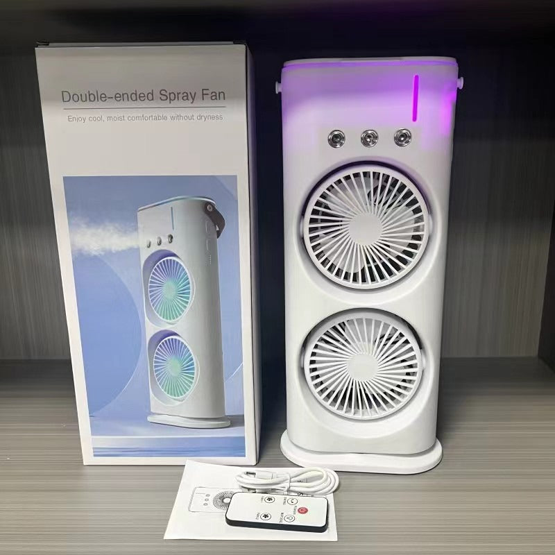 Dual Head USB Desk Fan with Mist for Cool, Moist Air