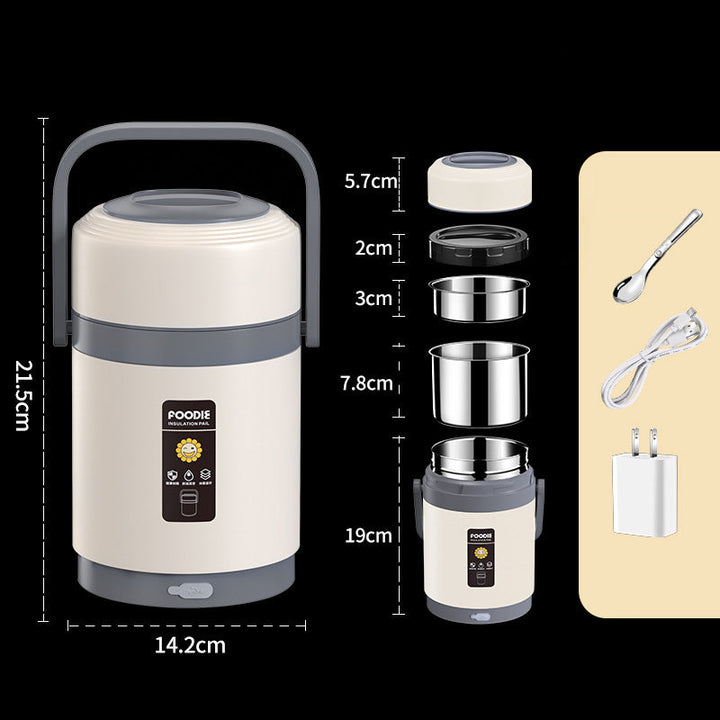 Portable USB Heated Lunch Box with Steel Inner Pots
