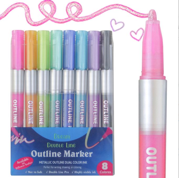 Double Line Outline Pen Set for Two-Tone Lettering