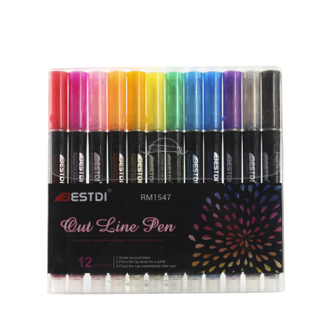 Double Line Outline Pen Set for Two-Tone Lettering